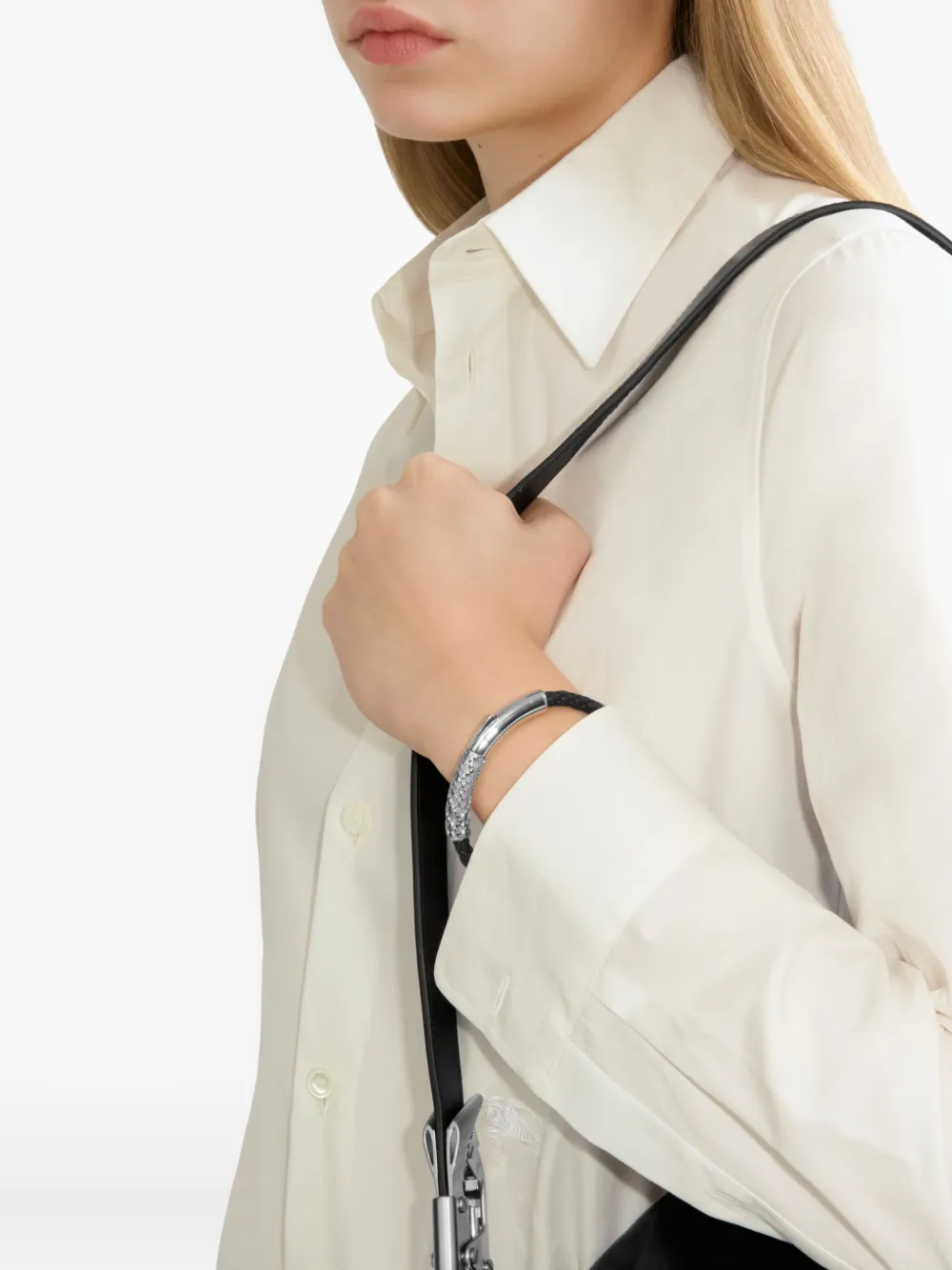 Burberry Check Leather Bracelet In Black