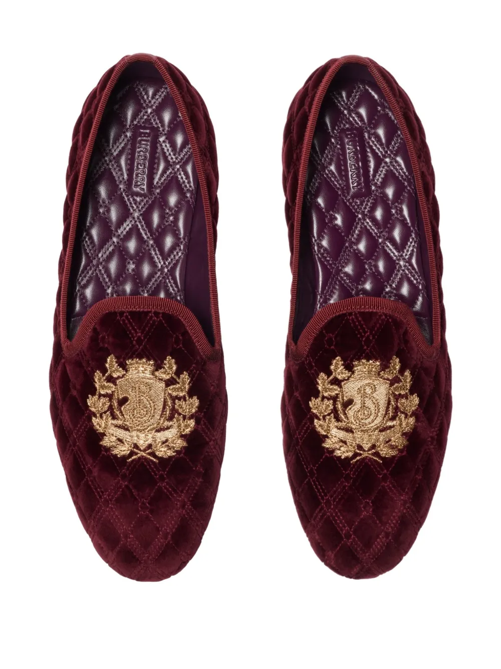 Burberry quilted crest-embellished loafers Red