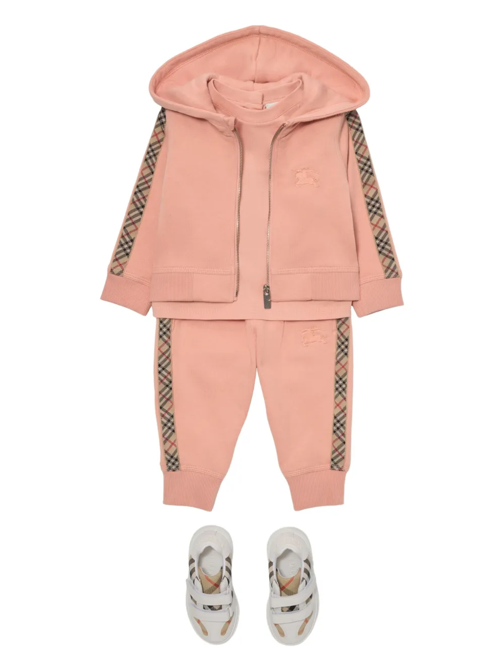 Burberry Kids Katoenen trainingsbroek met geruite afwerking Roze
