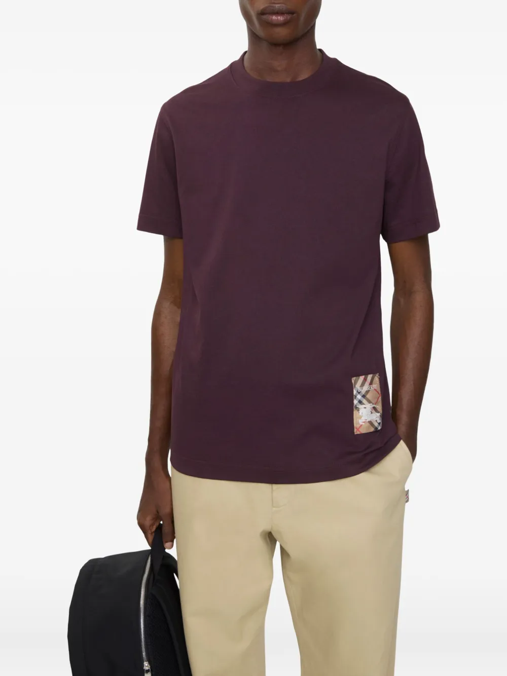Burberry Katoenen T-shirt met geruit label - Rood