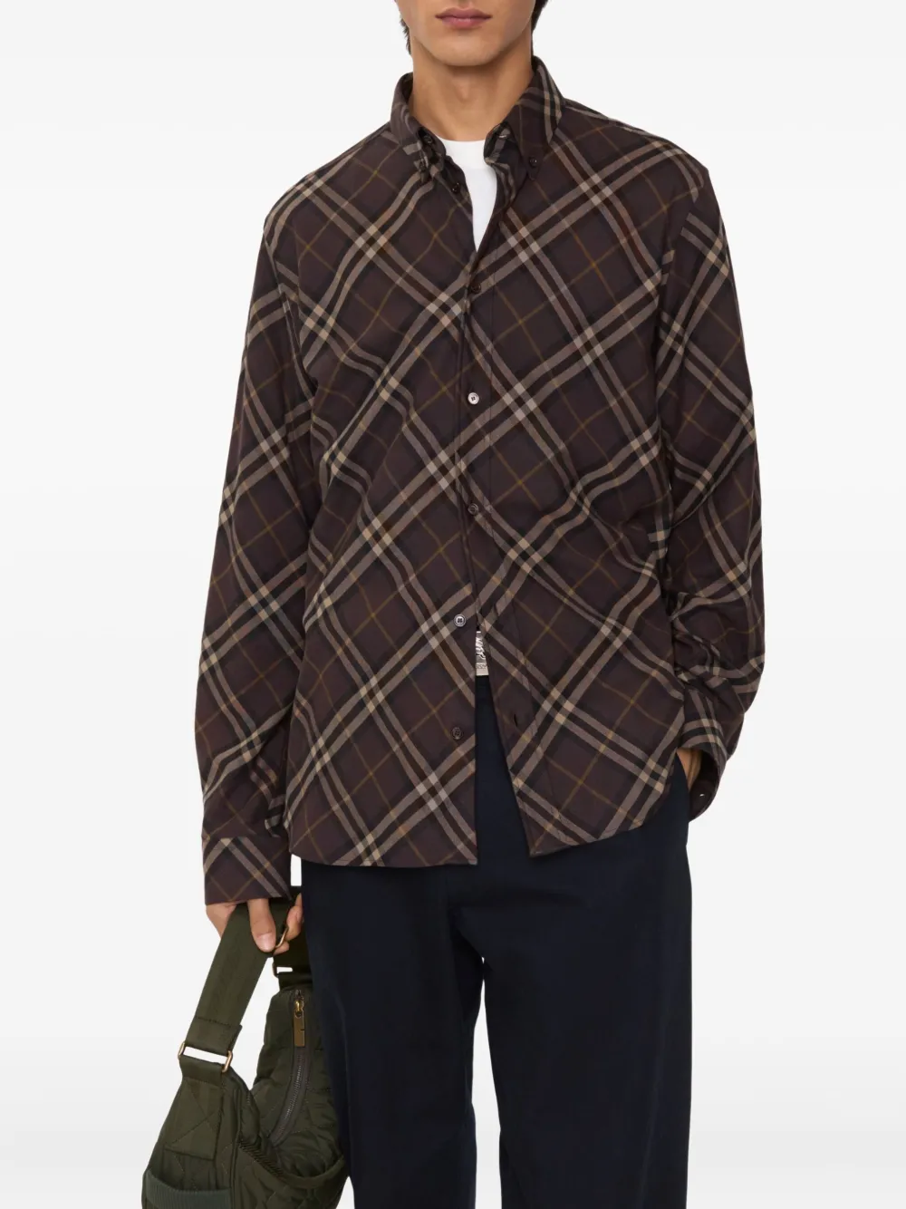 Burberry Ruimvallend katoenen overhemd Bruin