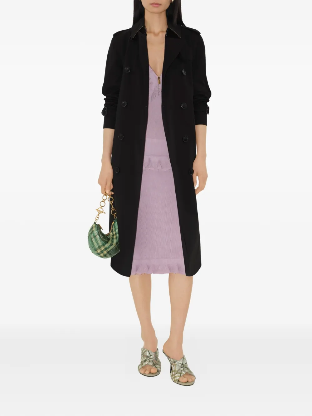Burberry Gabardine Mid-length Kensington Heritage Trench Coat In Black