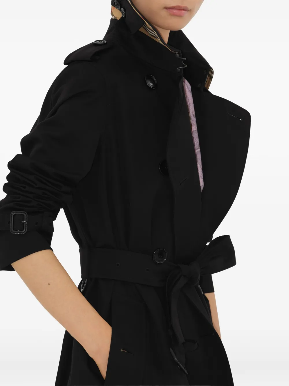 Burberry Gabardine Mid-length Kensington Heritage Trench Coat In Black