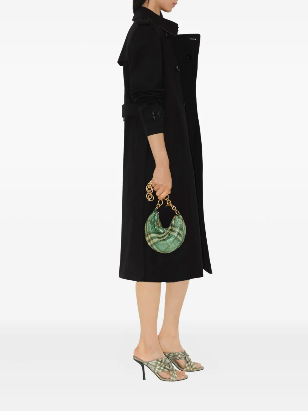Burberry Gabardine Mid-length Kensington Heritage Trench Coat In Black