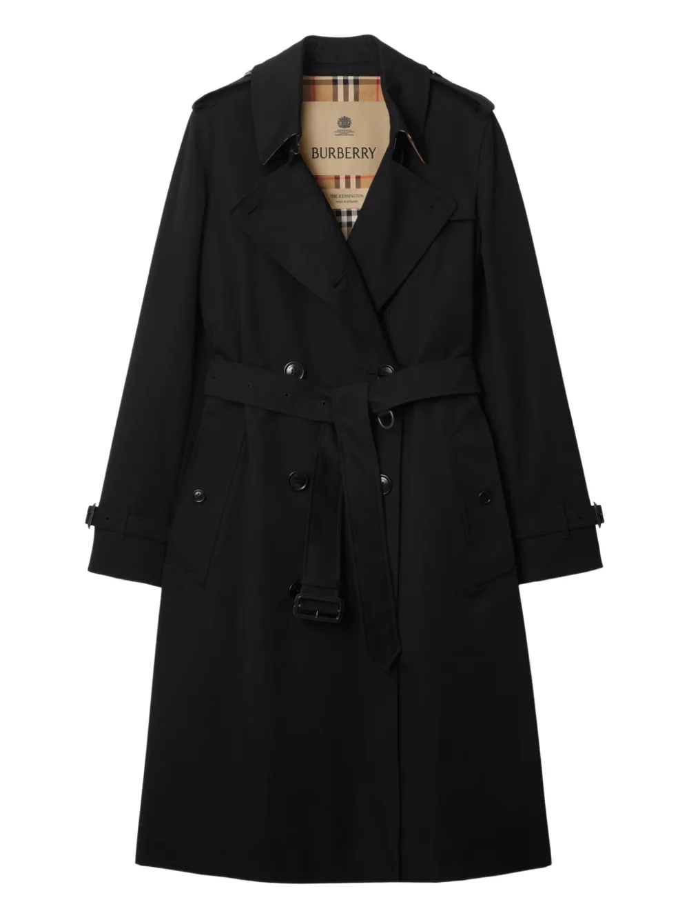 Burberry Gabardine Mid-length Kensington Heritage Trench Coat In Black