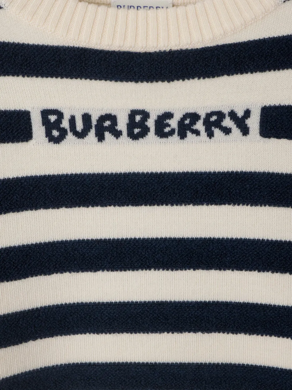 Burberry Kids Gestreepte wollen trui met logodetail Beige