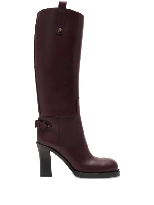 Burberry Leather Cavalier Heel Boots in Red