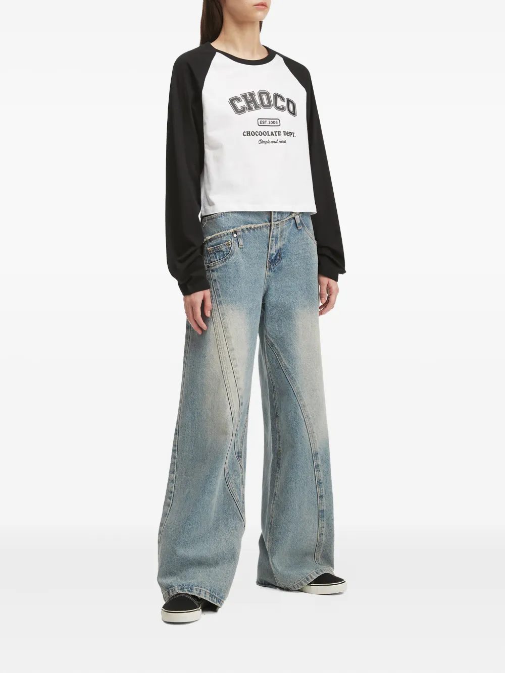 Chocoolate Raglan-sleeve Cropped T-shirt In Black