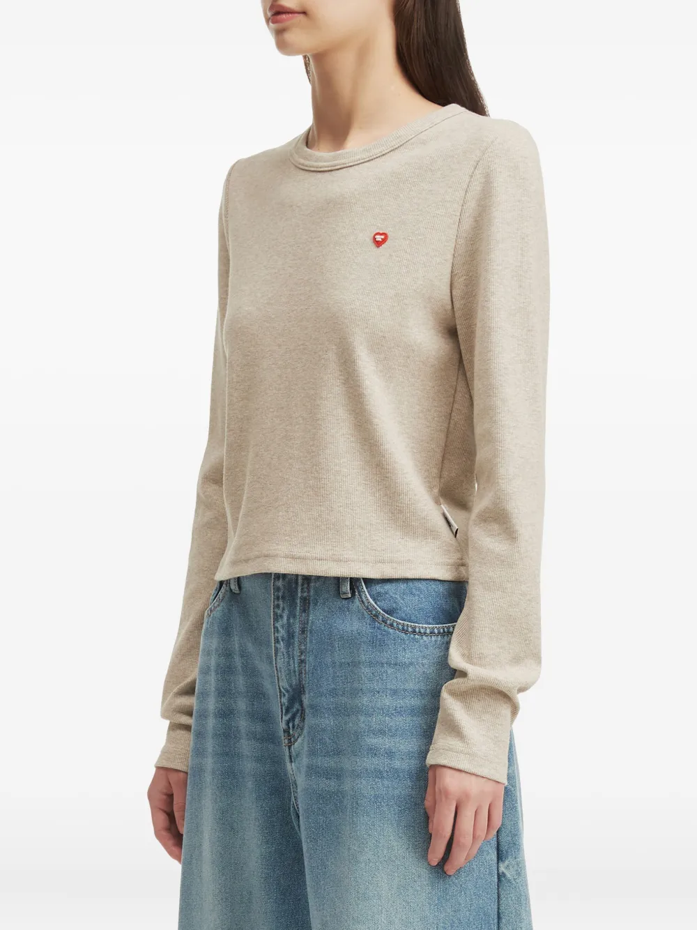 Chocoolate Heart-embellished Ribbed T-shirt In Neutral
