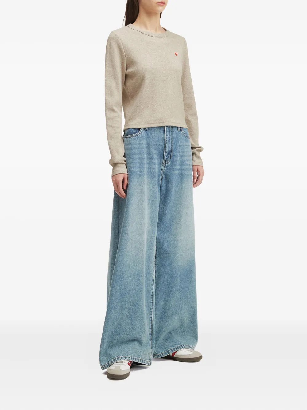 Chocoolate Heart-embellished Ribbed T-shirt In Neutral