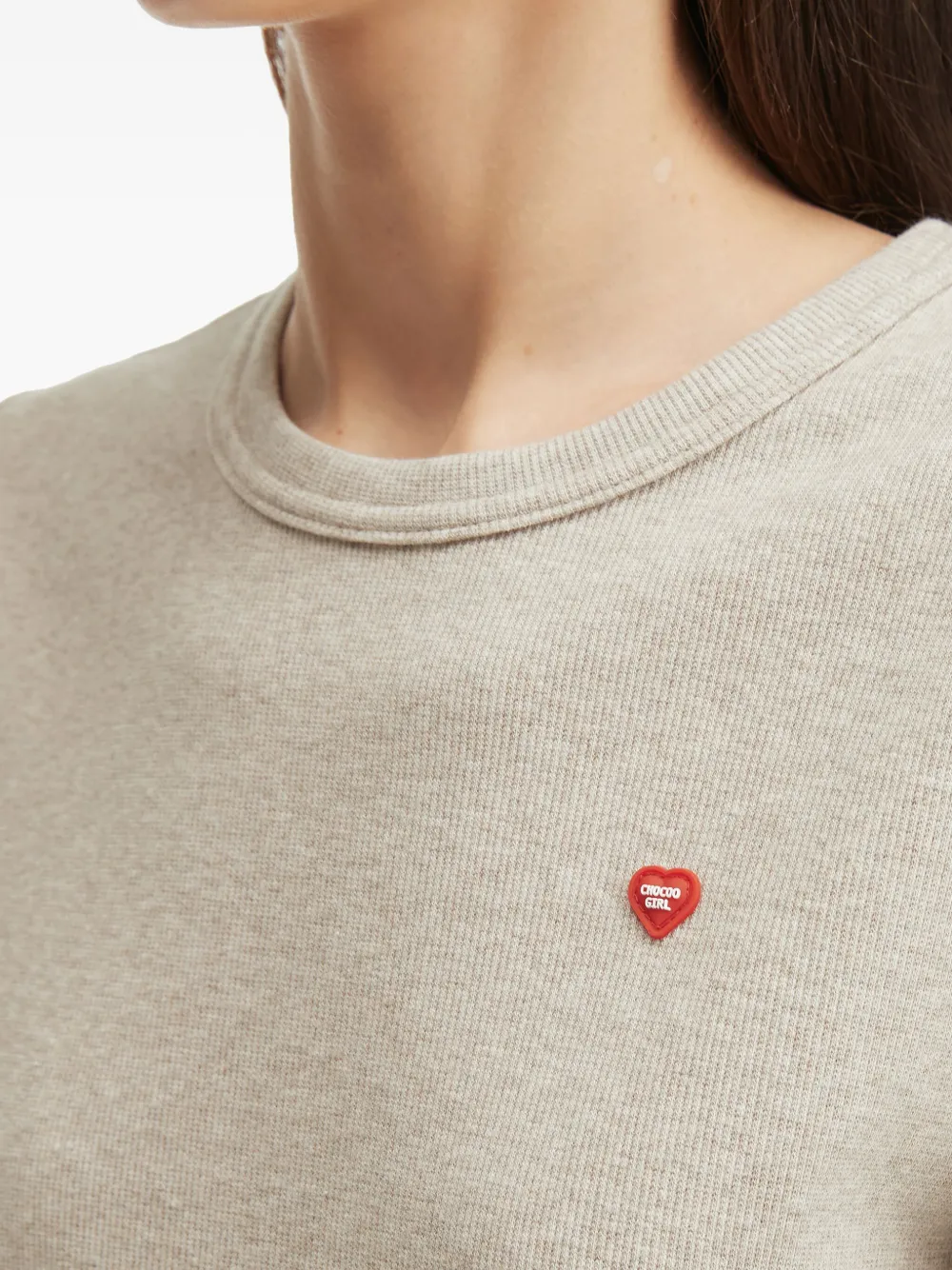 Chocoolate Heart-embellished Ribbed T-shirt In Neutral