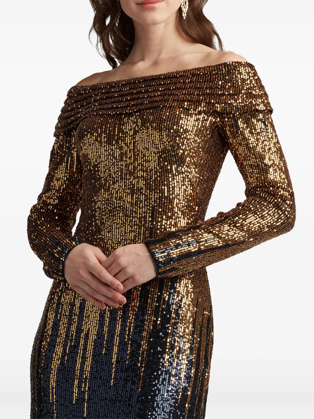 Tadashi Shoji Vionne Gown Dress In Gold