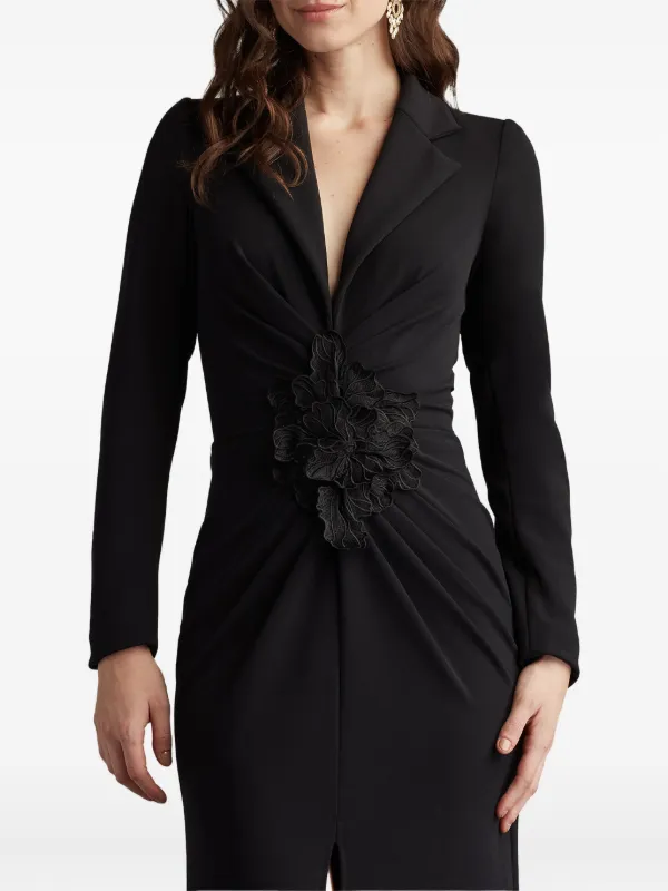Tadashi Shoji flower-embellished V-neck Gown | Black | FARFETCH