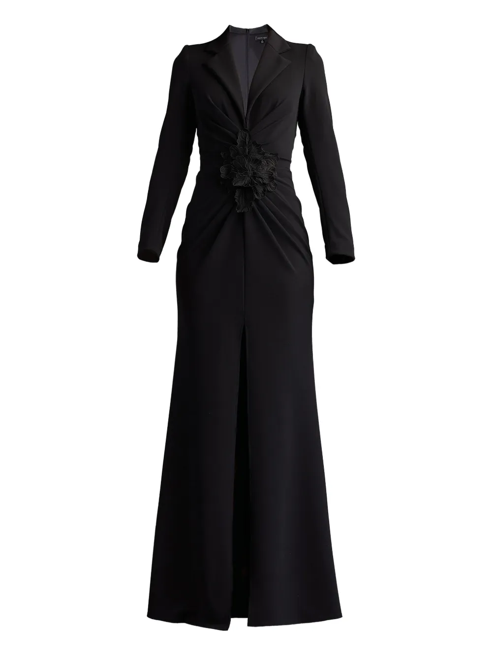 Tadashi Shoji Flower-embellished V-neck Gown In Black