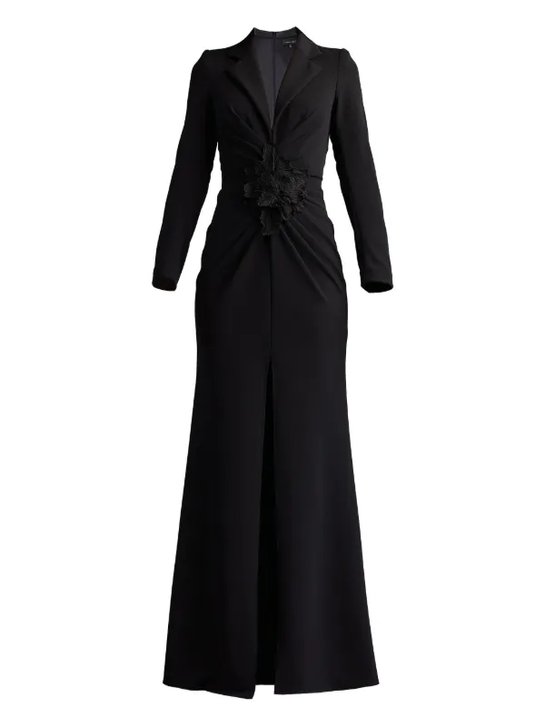 未使用✨TADASHI SHOJI 刺繍 オープンバック ロングドレス　黒 Caraway One Shoulder Leaf Motif Gown | Tadashi Shoji