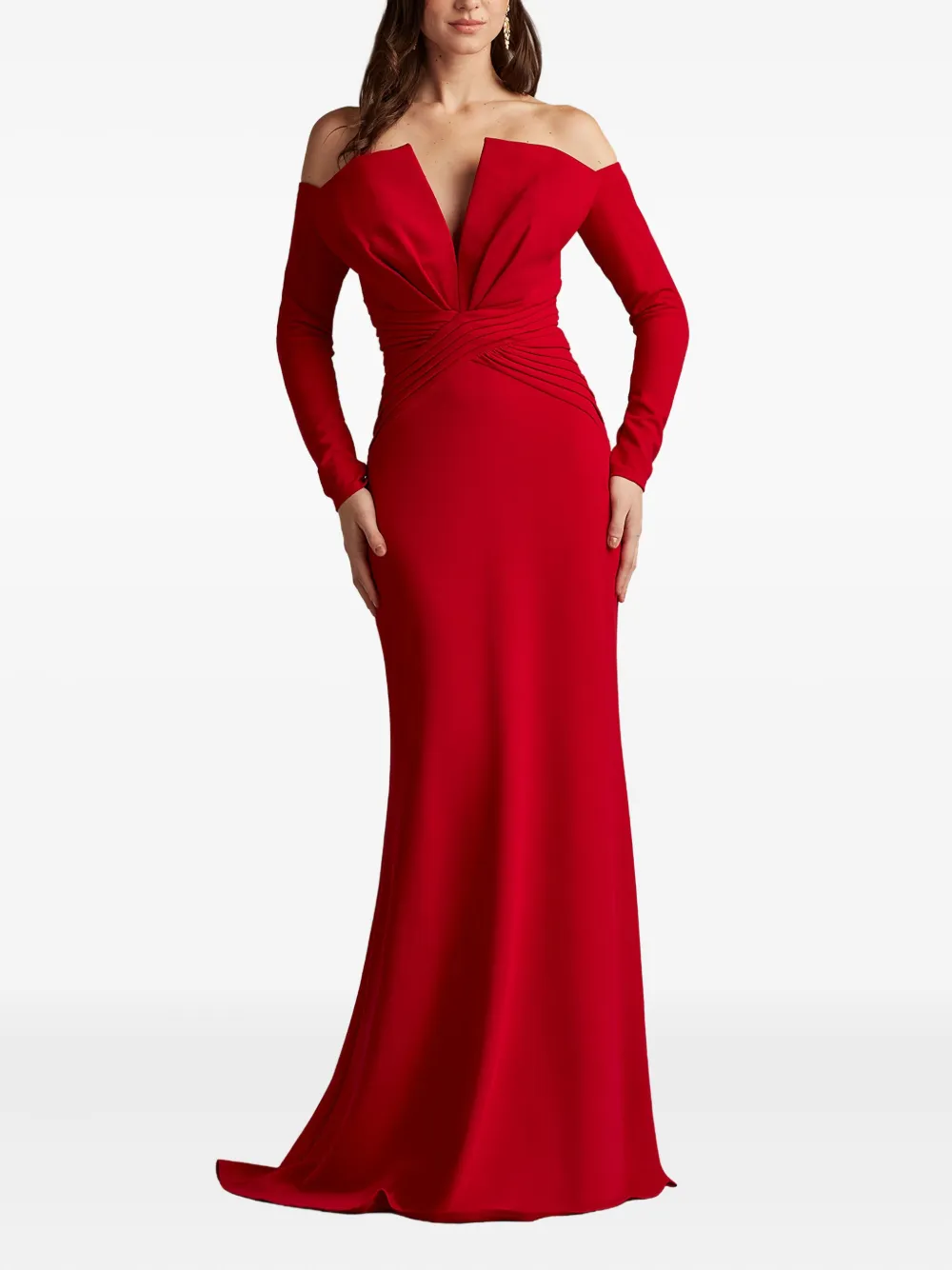 Tadashi Shoji off-shoulder V-neck pleated gown | Evening Dresses | Image 2