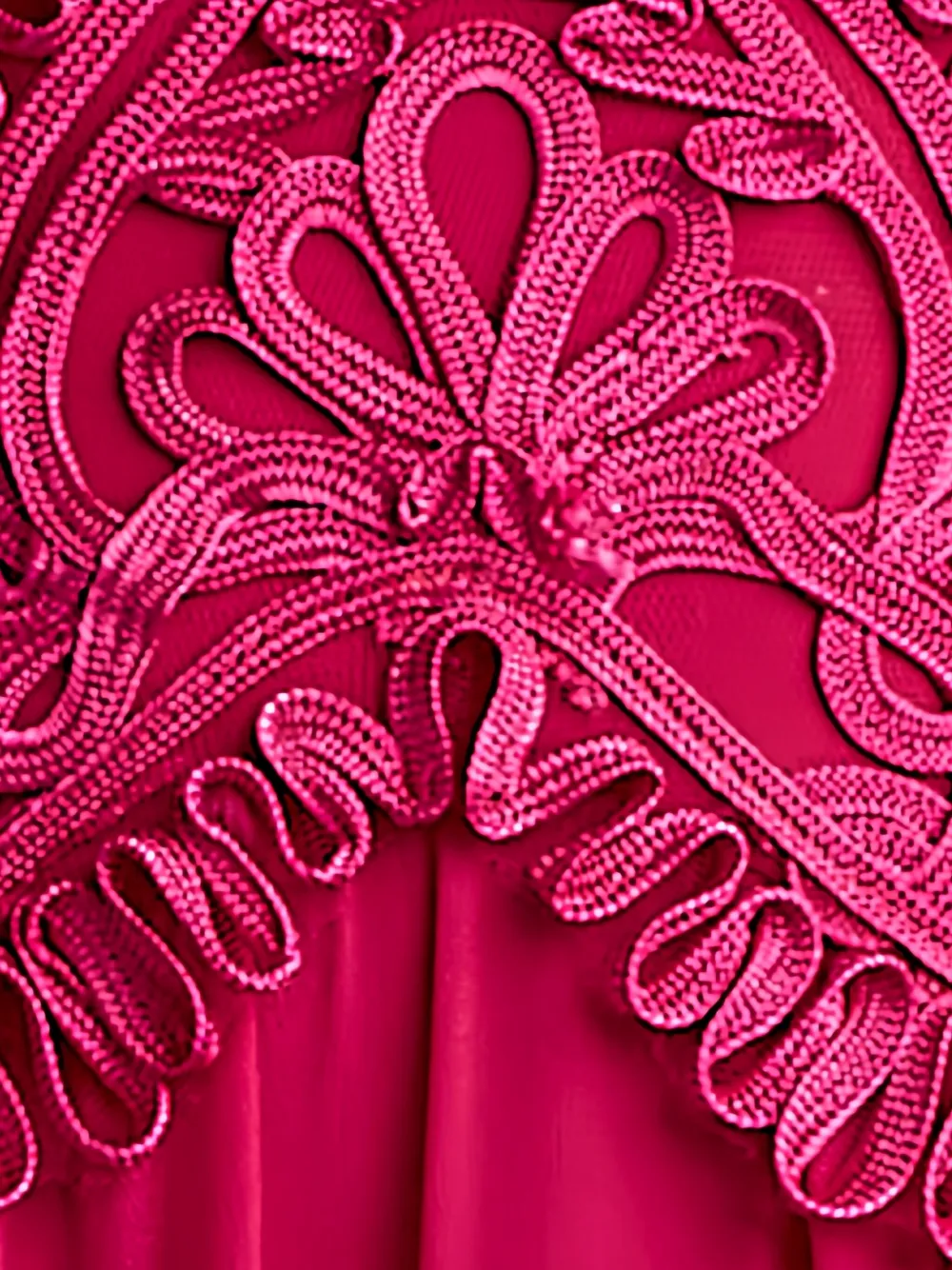 Tadashi Shoji Scroll Lace Detail Flutter Sleeve Chiffon Gown In Pink