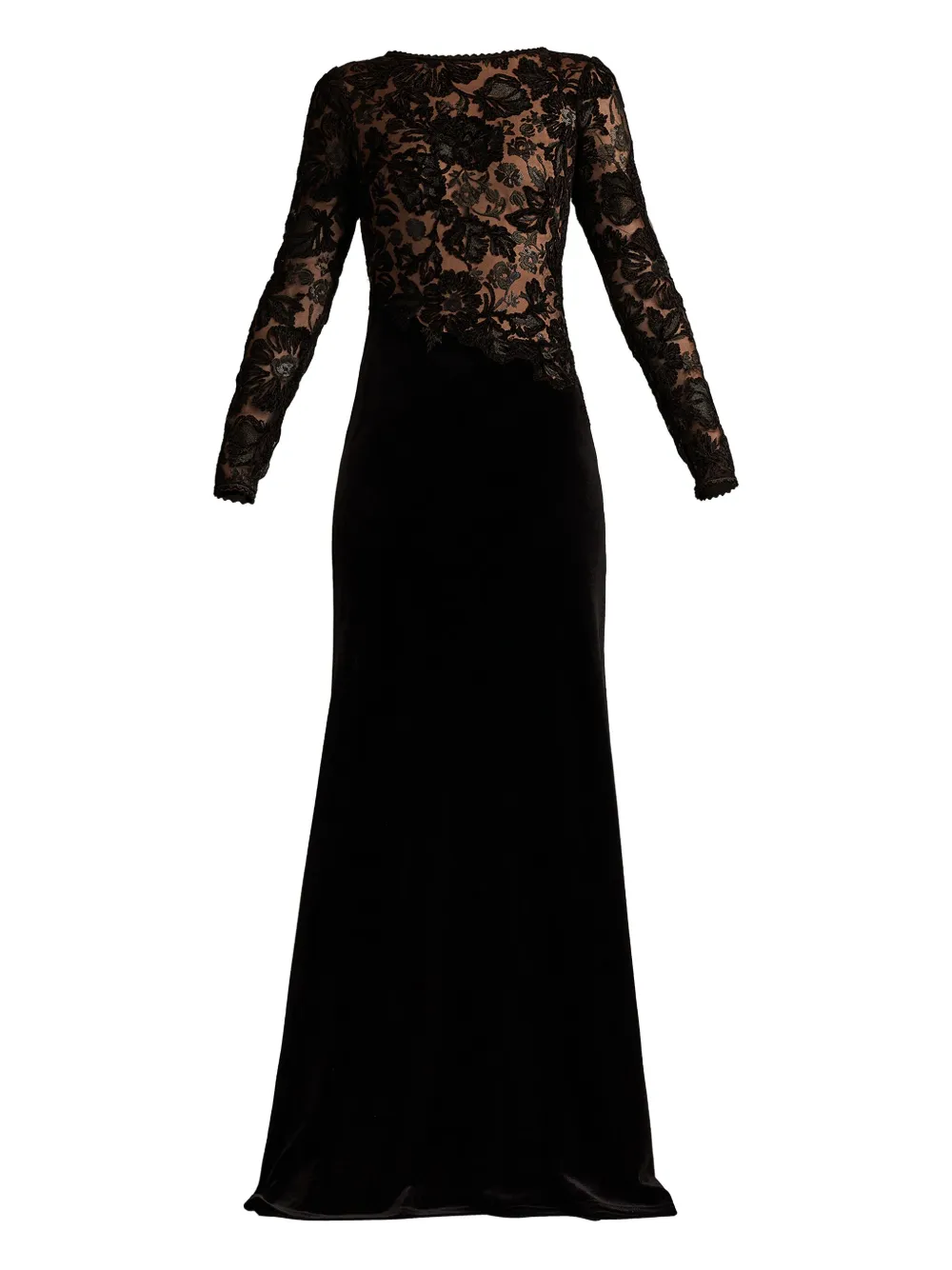 Tadashi Shoji Embroidered Bodice Long Sleeve Gown In Black