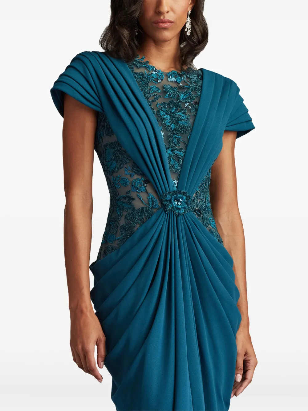 Tadashi Shoji Maxi-jurk verfraaid met pailletten en bloemen Blauw