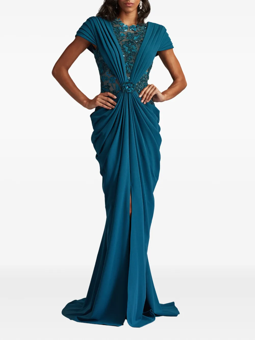 Tadashi Shoji Maxi-jurk verfraaid met pailletten en bloemen - Blauw