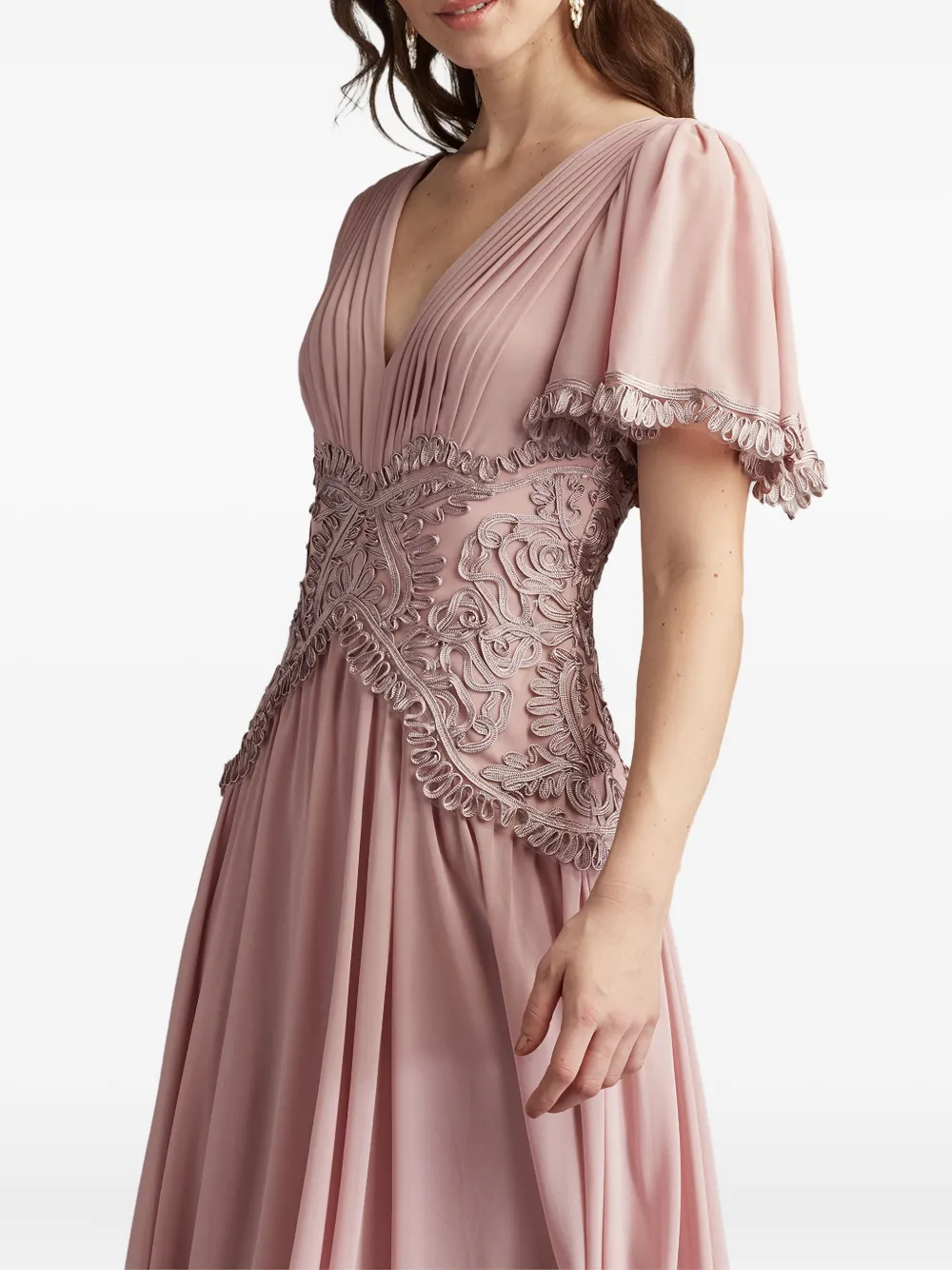 Tadashi Shoji Scroll Detail Flutter Sleeve Cocktail Midi Dress In Pink