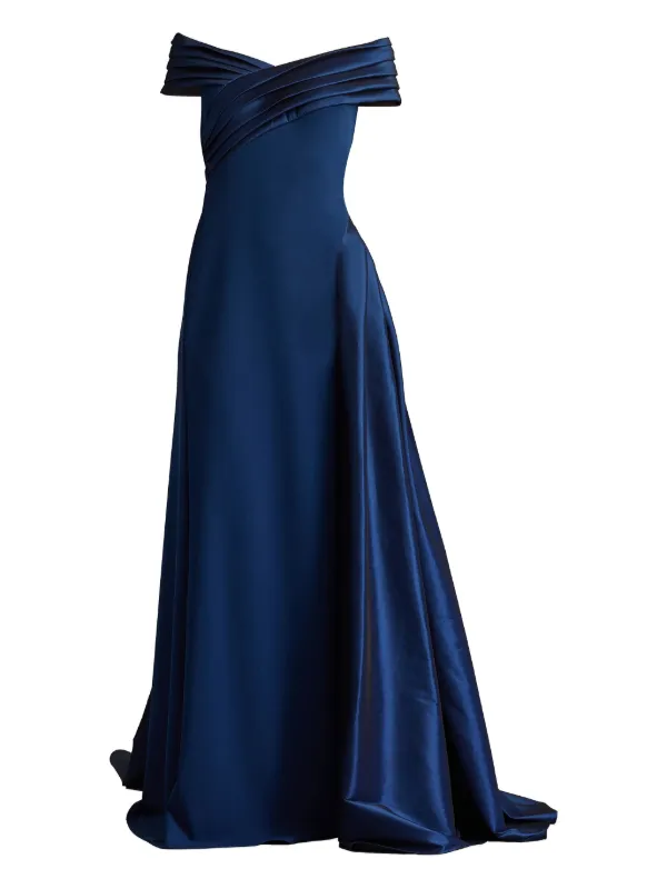 Tadashi Shoji Pleated off-shoulder Maxi Dress | Blue | FARFETCH