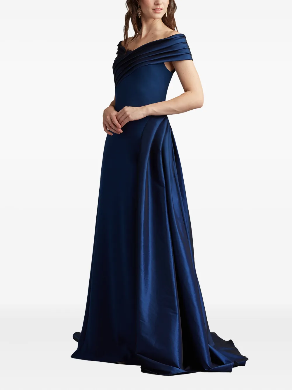 Tadashi Shoji Off-shoulder geplooide maxi-jurk Blauw