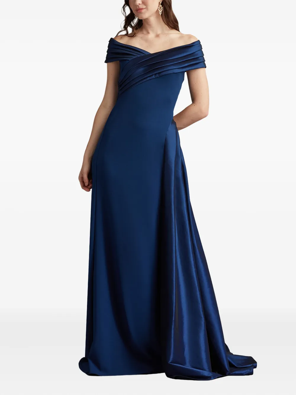 Tadashi Shoji Off-shoulder geplooide maxi-jurk Blauw