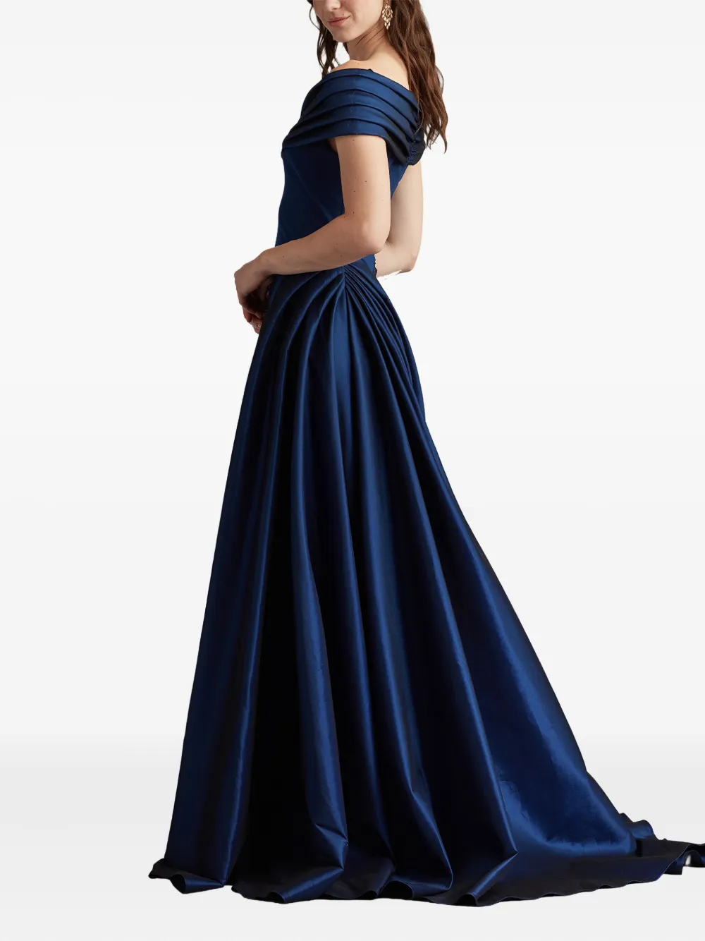 Tadashi Shoji Off-shoulder geplooide maxi-jurk Blauw