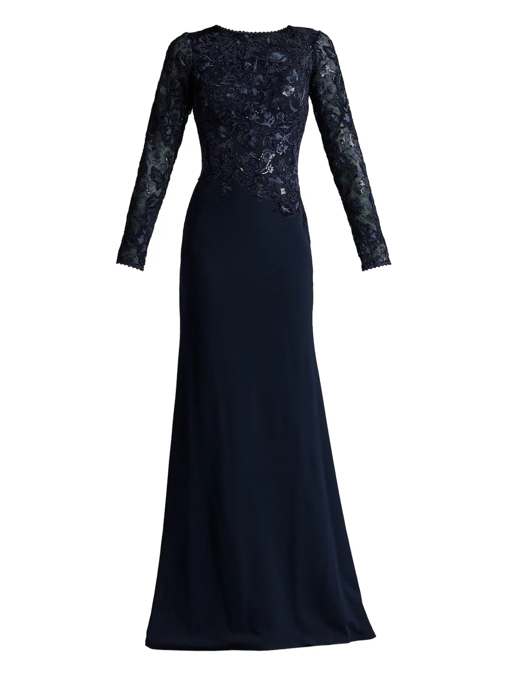 Tadashi Shoji Embroidered Bodice Long Sleeve Gown In Blue