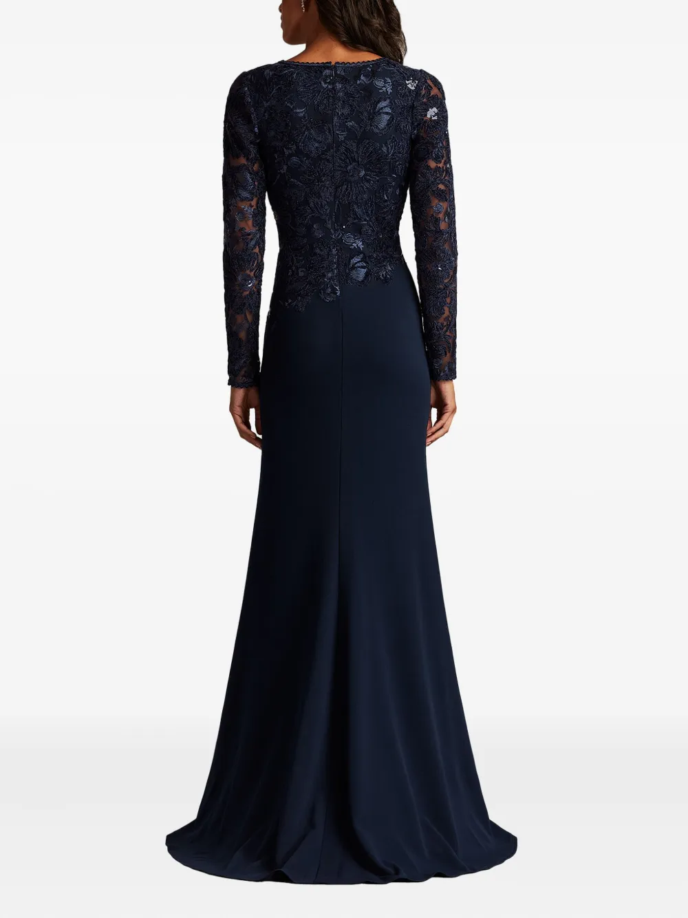 Tadashi Shoji Embroidered Bodice Long Sleeve Gown In Blue