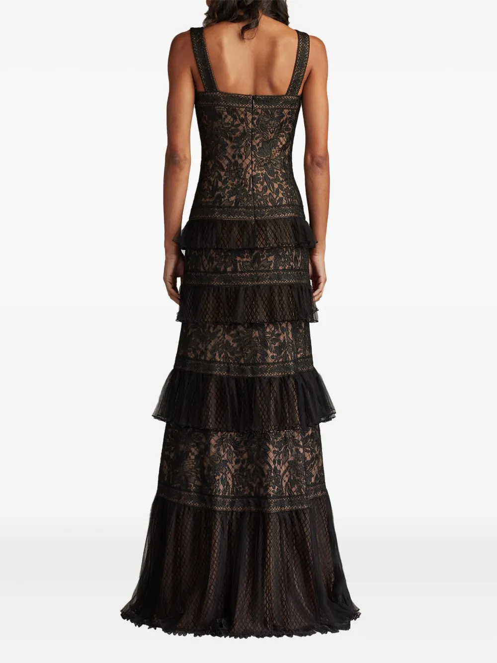 Tadashi Shoji gelaagde jurk met ruches en borduurwerk Zwart