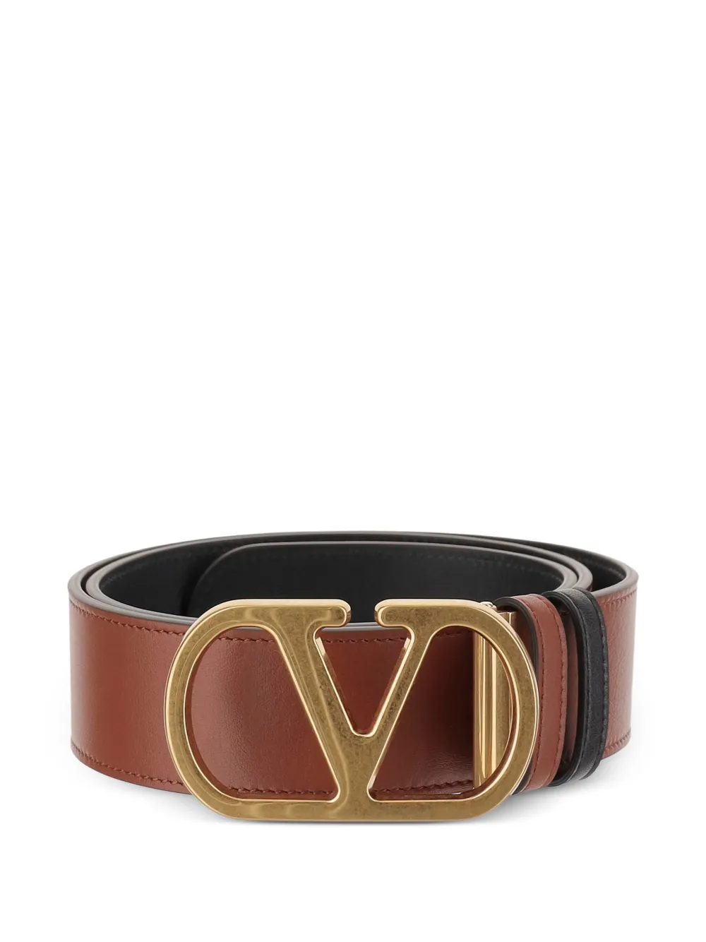 Valentino Garavani V-logo signature reversible leather belt Bruin