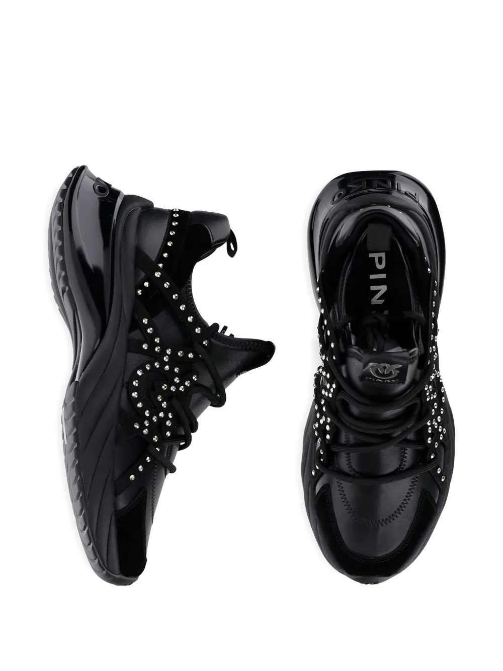 PINKO rhinestone-embellished lace-up sneakers Black