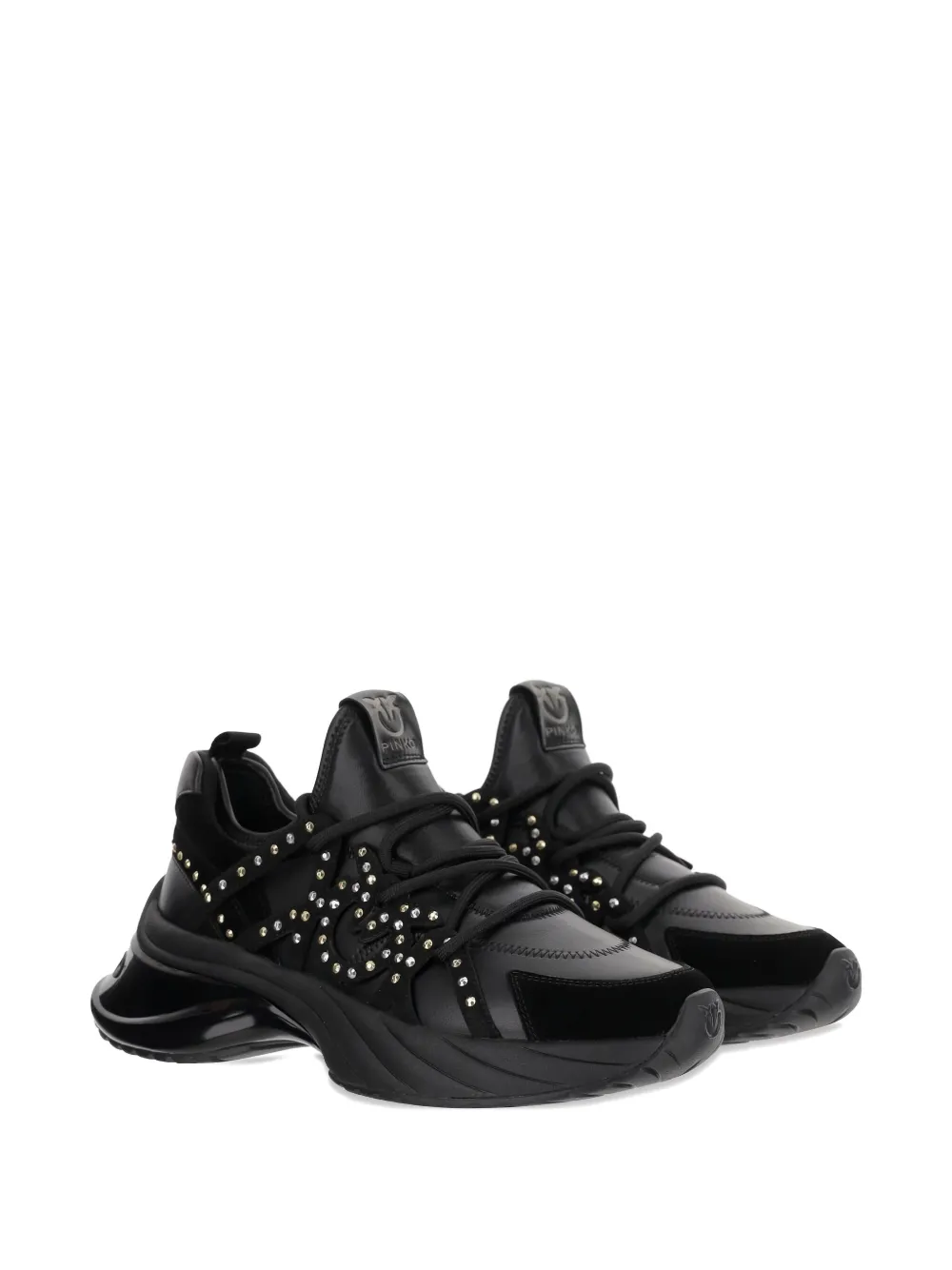 PINKO rhinestone-embellished lace-up sneakers - Zwart