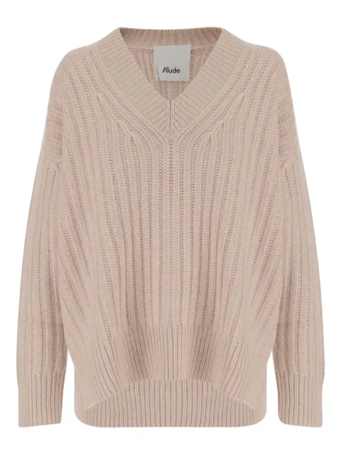 Allude V-neck ribbed cashmere sweater