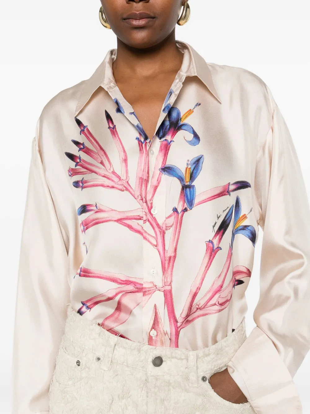 Pierre-louis Mascia Floral-print Long-sleeve Shirt In Neutral