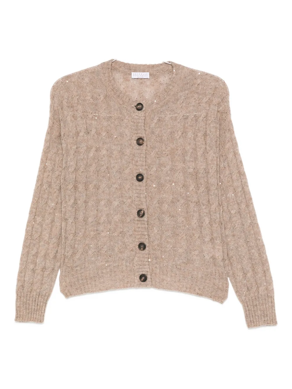 Brunello Cucinelli Sequin-embellished Cable-knit Cardigan In Brown