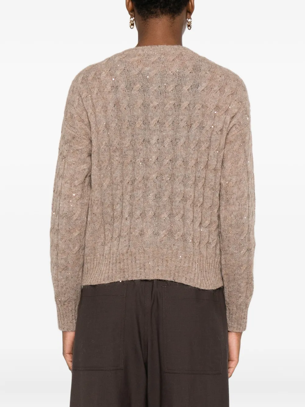Brunello Cucinelli Sequin-embellished Cable-knit Cardigan In Brown