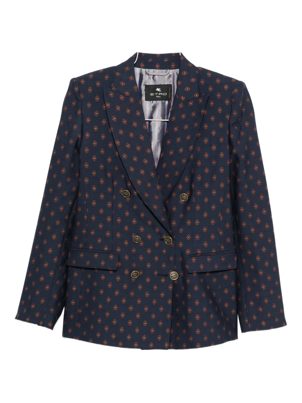 Etro Double-breasted Patterned Blazer In Blue