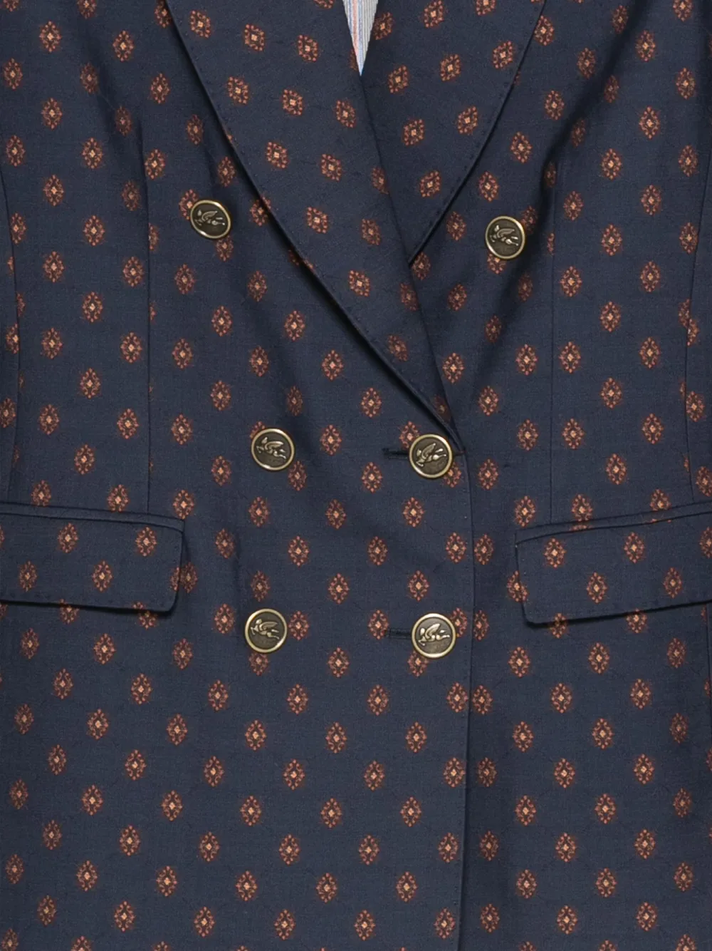 Etro Double-breasted Patterned Blazer In Blue