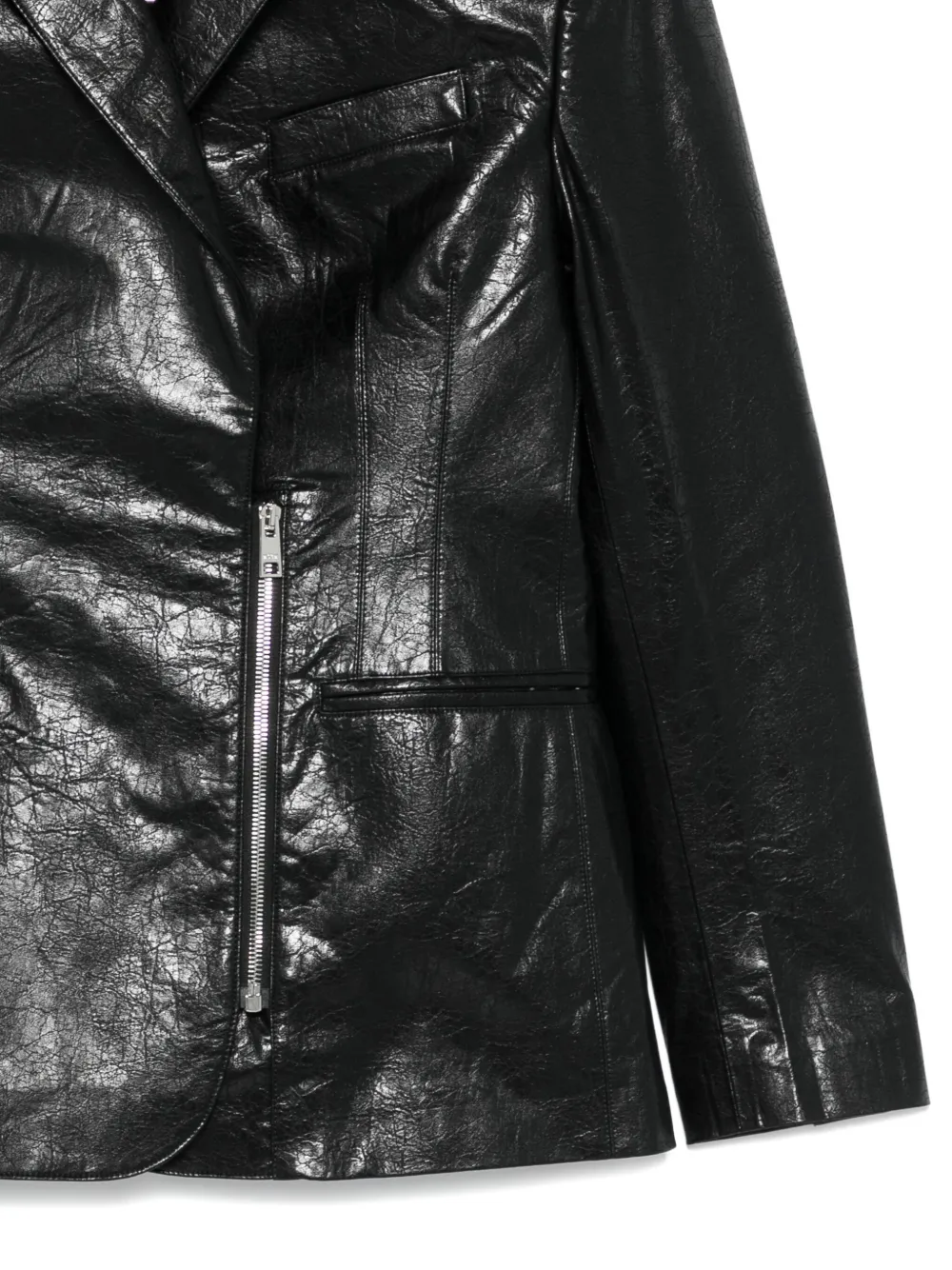 Msgm Structured Black Jacket With Glossy Finish And Notched Lapel In Black