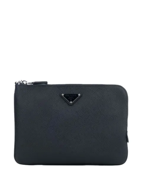 Prada logo-plaque zip clutch bag