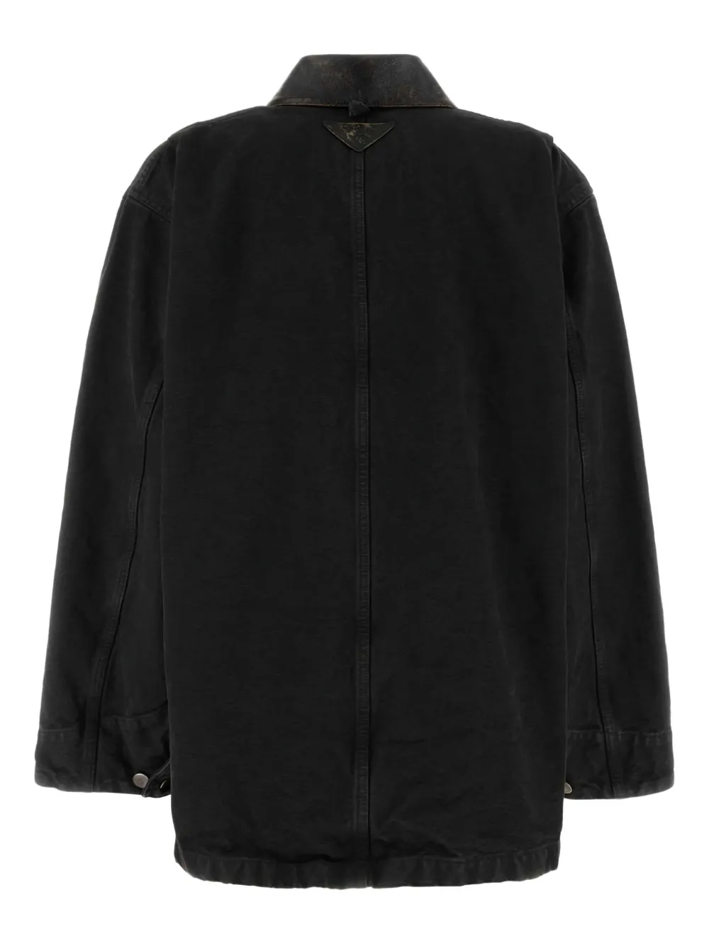Prada leather-collar cotton jacket Zwart