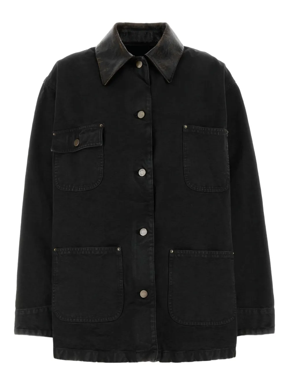 Prada leather-collar cotton jacket Zwart