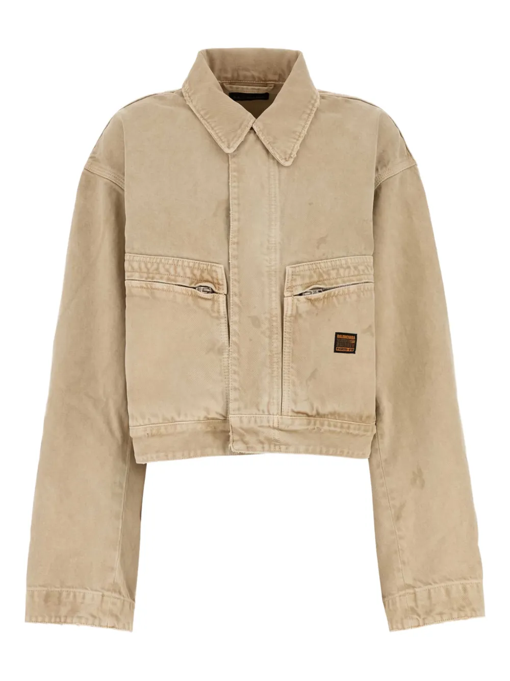 Balenciaga Denim jack met ritszak en lange mouwen Beige