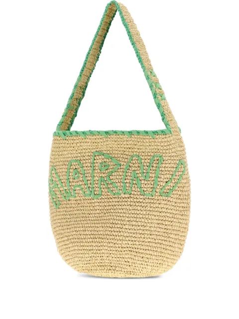 Marni large logo-embroidered raffia tote bag