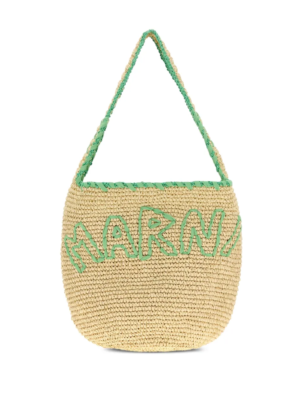 Marni large logo-embroidered raffia tote bag Beige