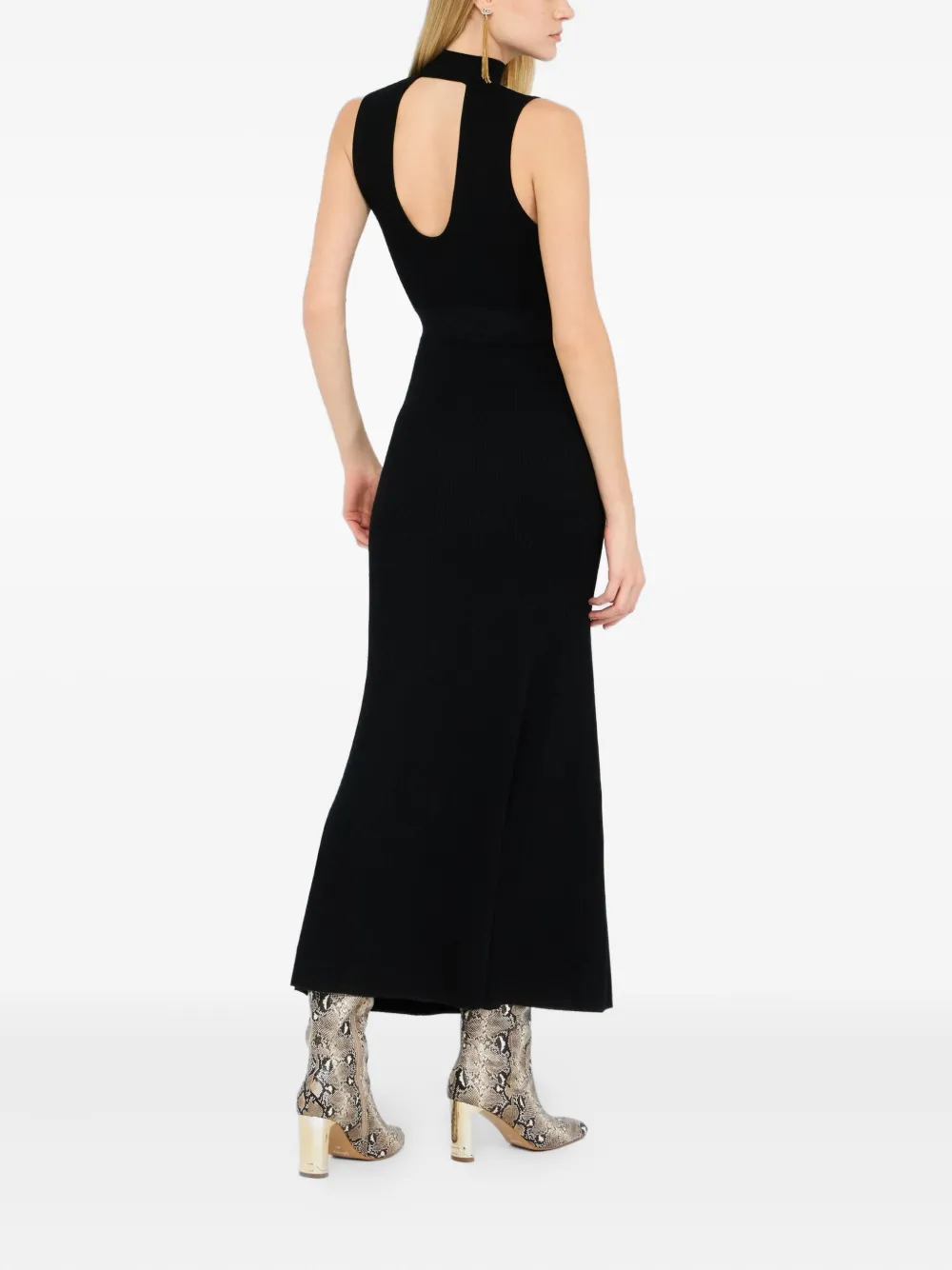 Liu •jo Ribbed High-neck Maxi Dress In Black