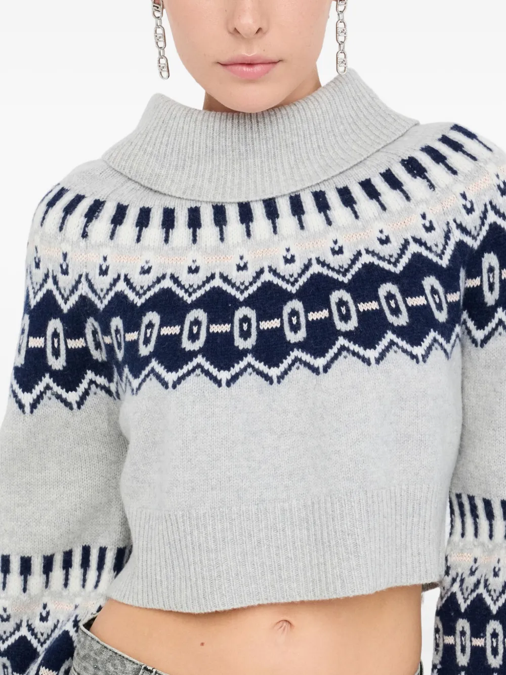 LIU JO Cropped trui met pofmouwen en jacquard Grijs